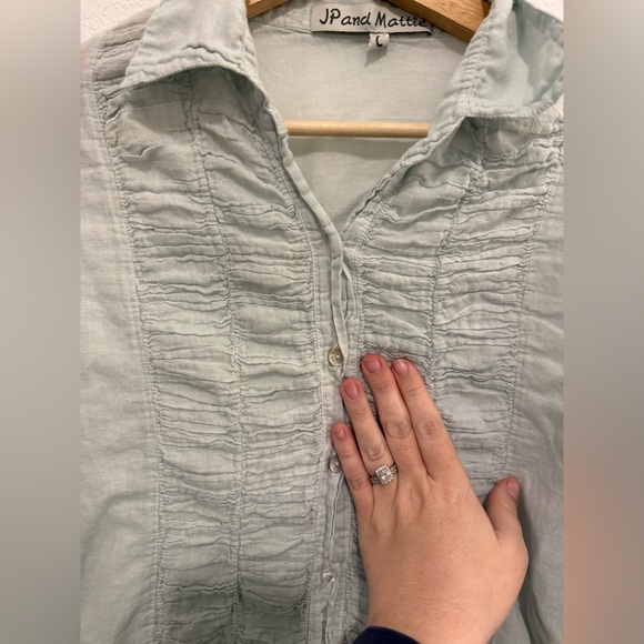 JP and Mattie Cotton Button down blouse cottagecore light blue size large - Picture 4 of 6